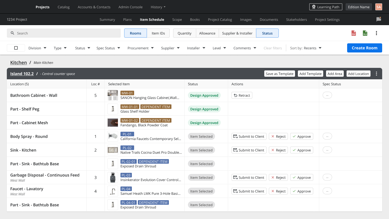 Item Schedule page before generating a document