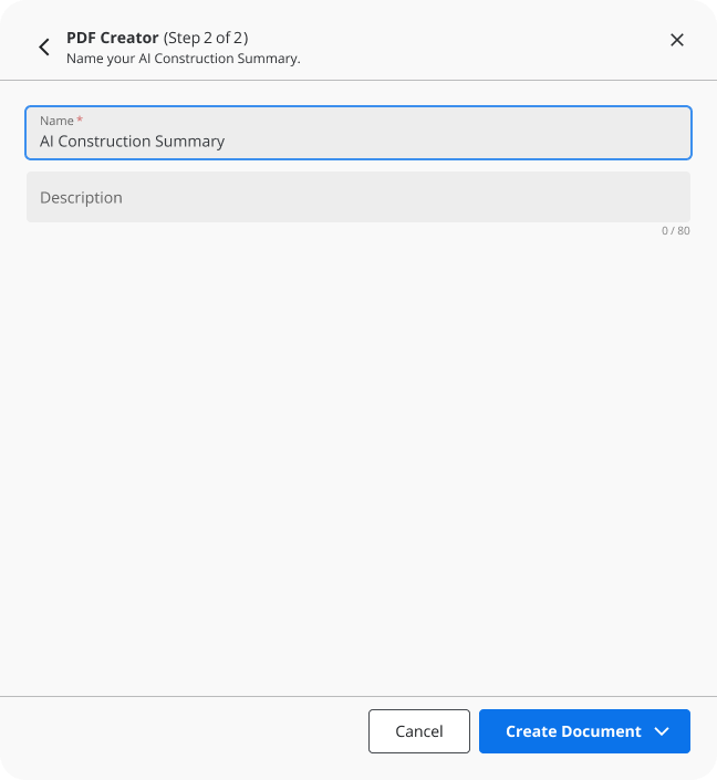 PDF Creator step 2, naming the document
