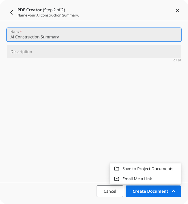PDF Creator step 2, save options open