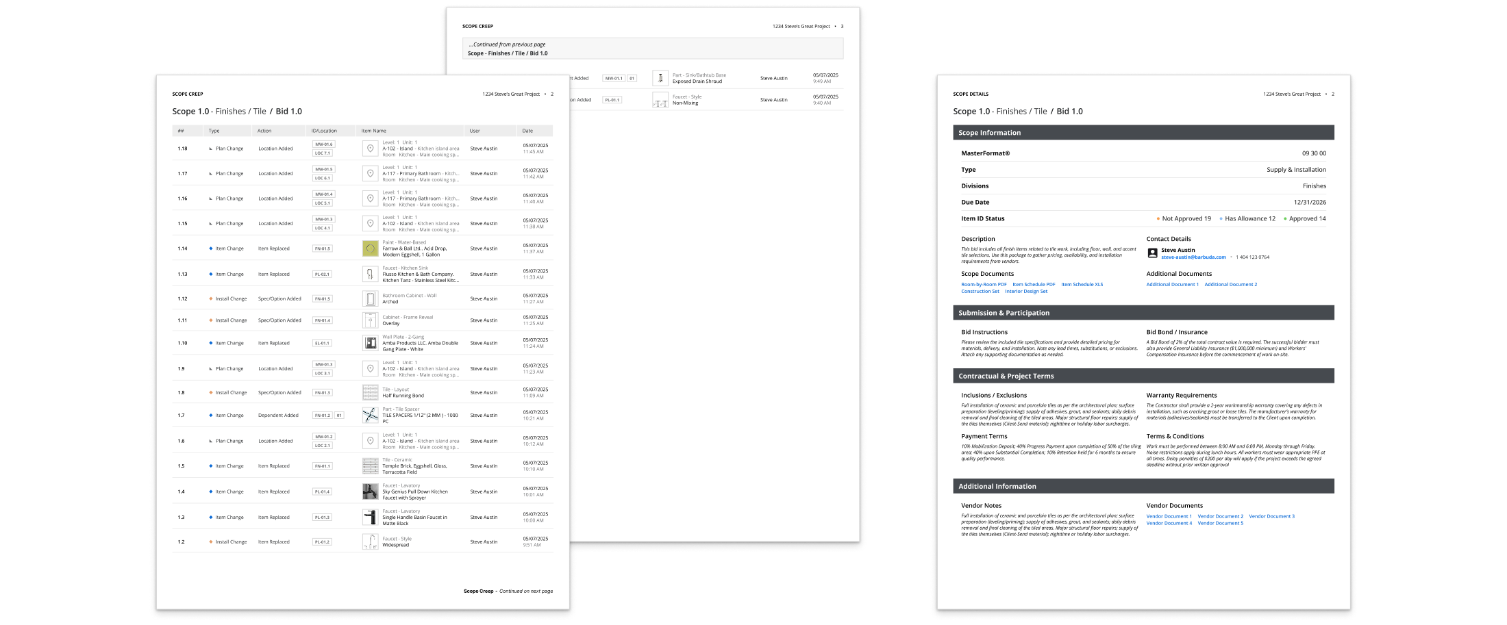 Generated PDF: scope creep and scope details pages