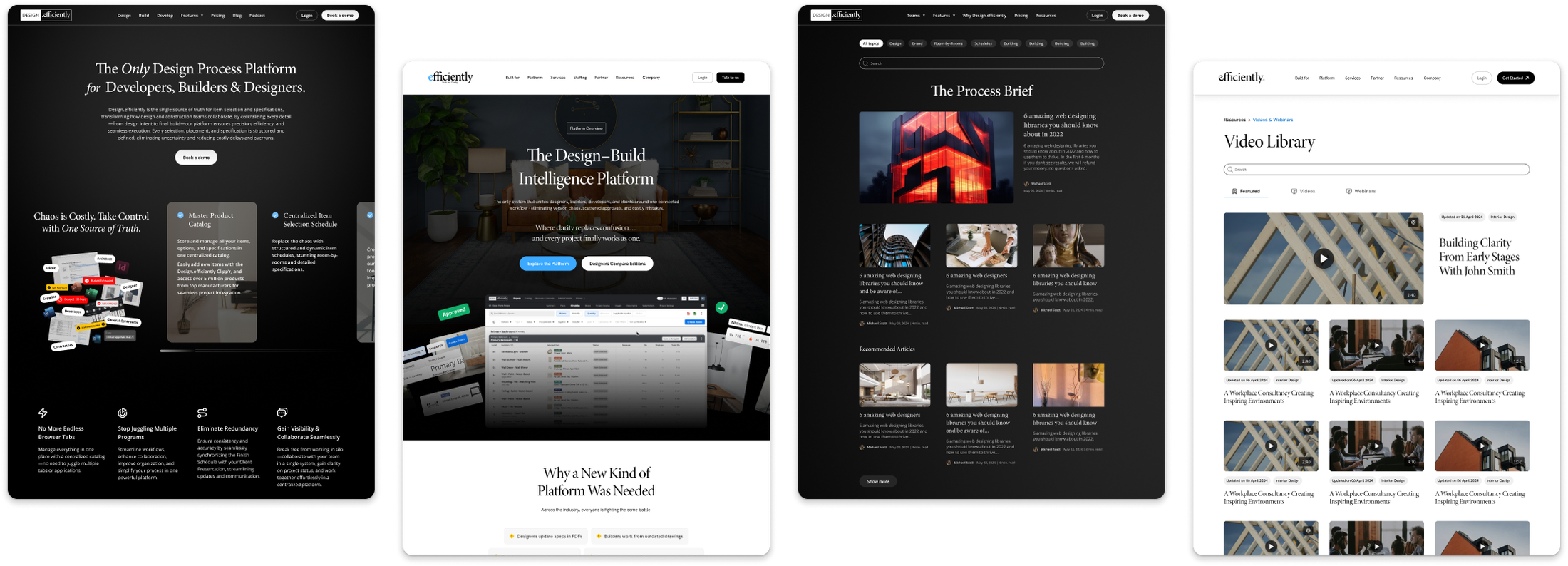Website: key pages across two generations — hero and product sections