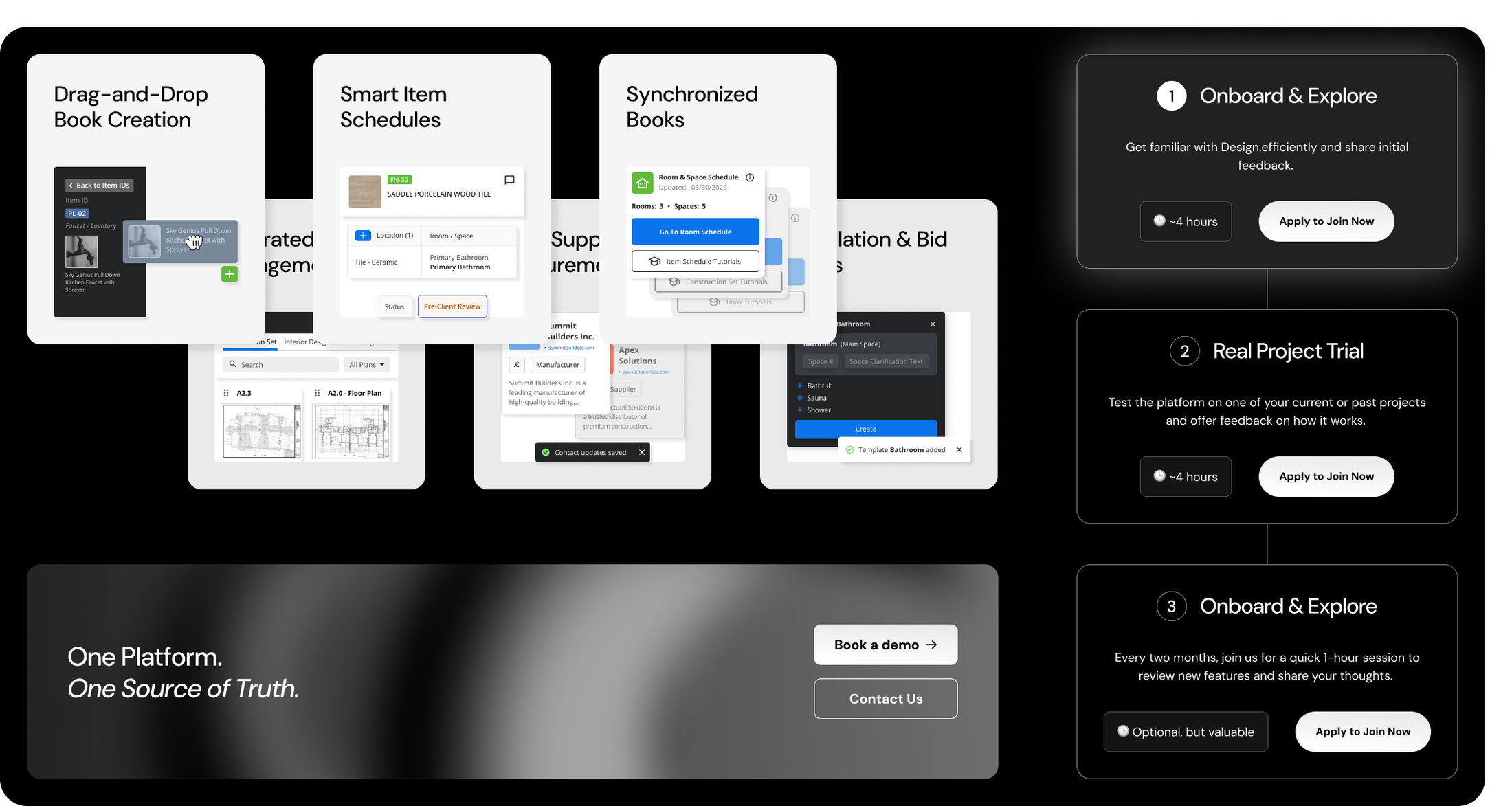Website component set — feature cards, CTA panel and onboarding steps